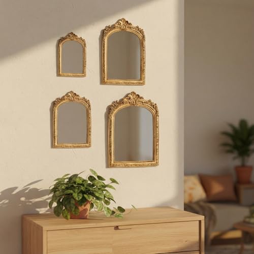 Thyle 4 Pcs Vintage Gold Antique Mirror Set Arch Retro