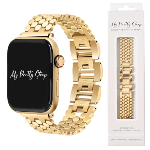 Image of My Pretty Strap - Compatible Apple Watch Band Strap, Stainless Steel Fashion iWatch Replacement Strap- Easy Resizing, No Tool Needed, Fits Most Wrists- Series 1-11, SE and Ultra