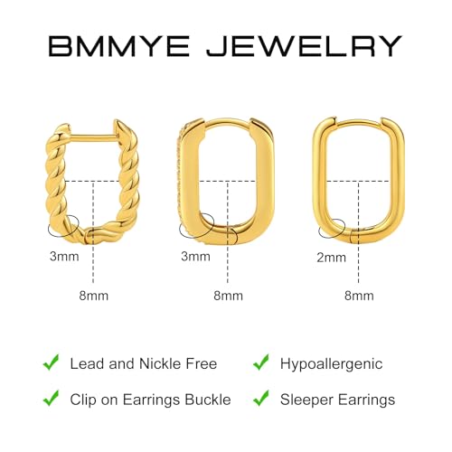 BMMYE Small Square Huggie Hoop Earrings Gold & Silver Dainty Square and Rectangle Earring Sets for Multiple Piercing Minimalist Huggie Earrings Hypoallergenic Cartilage Earrings for Women Gift4