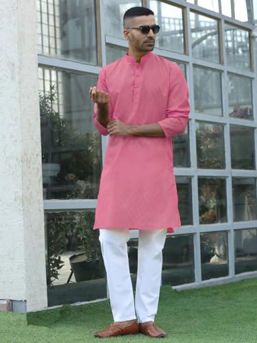 Image of KRAFT INDIA Men's Cotton Kurta Pyjama Set | Woven Design Traditional Ethnic Wear | Festive, Wedding & Casual Outfit | Comfortable & Breathable Fabric