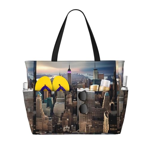 Grand sac fourre tout d'été noir New York grand format 45 cm spacieux