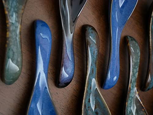 Ceramic Asian Soup Spoons 5.6 Inch Long Handle Rice Spoons Retro Blue Porcelain Soup Spoons For Ramen Pho Miso Wonton Dumplings Set Of 4 (4 Colors) #TOP6