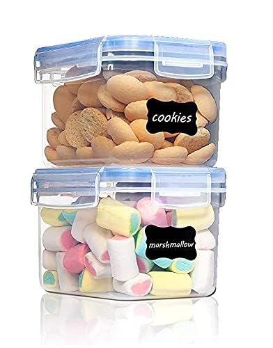 Image of Kitchen Storage Container Set of 2pc Food Safe & BPA Free Plastic Kitchen Containers and Jars 500ml Cereal Dispensers Airtight Fridge Container with Leakproof Lid (0.5L, Rectangular, Transparent)
