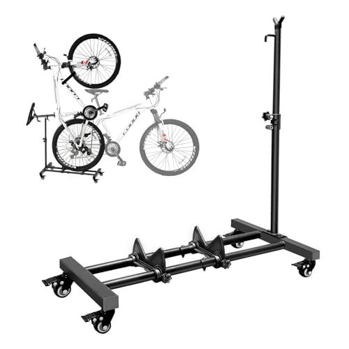 Mimoke Floor Bike Stand - Indoor Vertical Bicycle Storage Rack with Wheels Portable and Fits for Most Bikes with Wheel 24-29 inch Adjustable Height Heavy Duty Steel Easy Assembly
