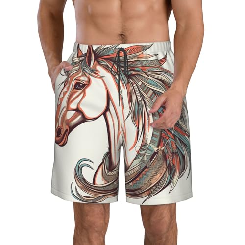 Men's Swim Trunks Quick Dry Bathing Suits Cupid Arrow Love Horse Beach Board Shorts Swimwear with Pockets
