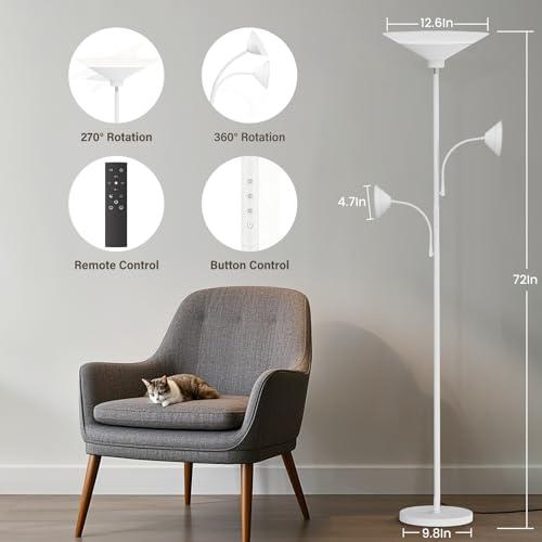 Image of SIBRILLE 3 Way Torchiere Floor Lamp - 42W Dimmable LED Tree Standing Lamp with Remote, 2300LM, Color Changing, 72 inch Tall Bright Floor Lamp for Living Room Bedroom Office