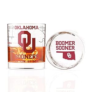 University Of Oklahoma Whiskey Glass Set (2 Low Ball Glasses) – Contains Full Color Oklahoma Sooners Logo & Campus Map – Boomer and Sooner Gift Idea for College Grads & Alumni – Glassware