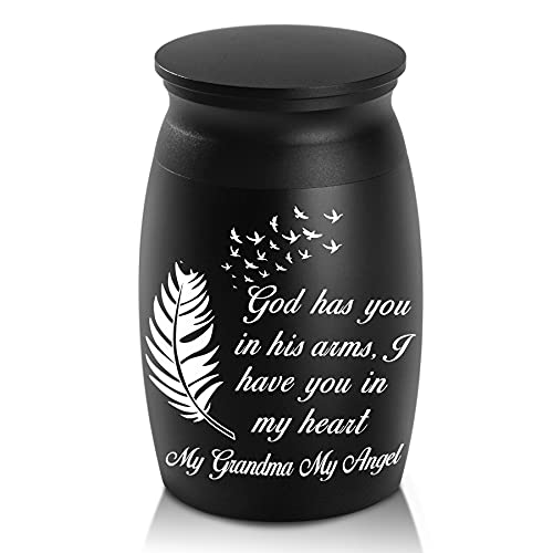 Urns for Grandma Ashes, 2.8“ High Small Decorative Urns, Beautiful Peaceful Funeral Keepsake Urn, Handcrafted Cremation Urns, Engraved God Has You in His Arms, I Have You in My Heart for Sharing