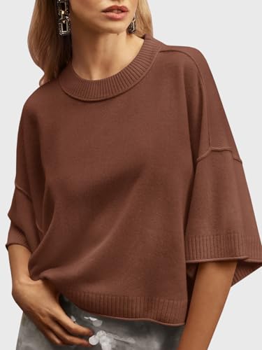 Image of Saodimallsu Womens Short Sleeve Sweater Summer Oversized Cropped Sweaters Casual Crewneck Lightweight Knit Tops