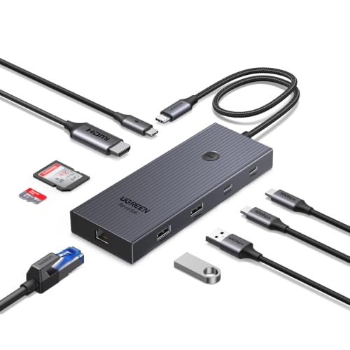 UGREEN USB C Hub 9-in-1 4K@60Hz HDMI to USB-C Adapter 1Gbps Ethernet 170MB/s SD/TF 3x 10Gbps USB-A/C Ports 100W PD 30cm Cable Aluminum Compact Laptop Docking Station for MacBook HP Dell iPad