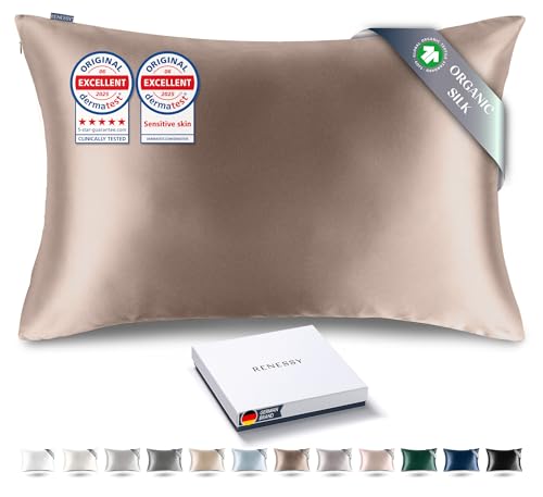 Premium Silk Pillowcase 100% Organic Mulberry Silk, 22 Momme, Grade 6A - Oeko-Tex Certified in Germany - Luxury for Hair & Skin, 1 Piece (Queen Size 20x30 Inches, Warm Taupe)