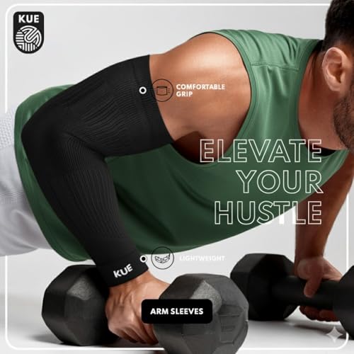 Image of KUE Compression Arm Sleeves for Men & Women | Sports Arm Sleeves for Running, Cricket & Cycling | UV Protection Cooling Sleeves | Arm Compression Sleeve for Joint Pain Relief