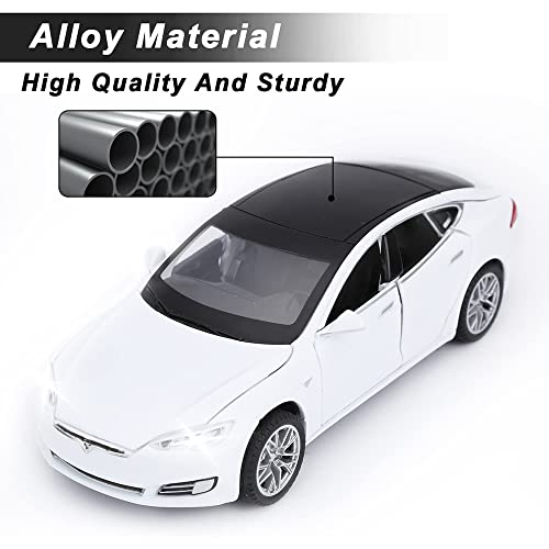 Image of Die cast 1:32 Tesla S Model Toy Car Metal Diecast Car Pull Back with Openable Door and Sound Light, Gifts Toys for Kids