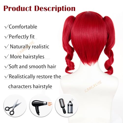 Image of LABEAUTE Red Cosplay Wig with Double Pigtails High Quality Heat Resistant Synthetic Anime Wig for Cosplay Virtual Idol Role Play