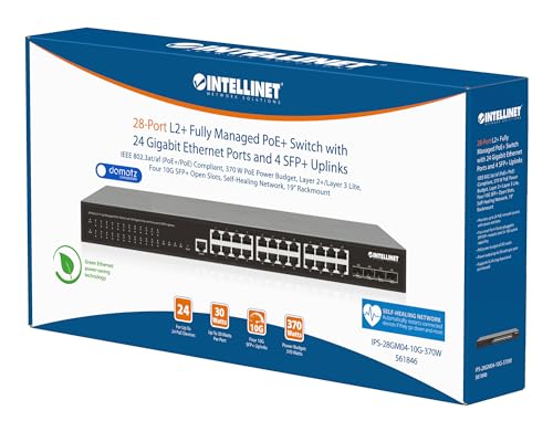 Image of Intellinet 28-Port L2+ Fully Managed PoE+ Switch - with 24 Gigabit Ethernet Ports and 4 SFP+ Uplinks - 370W Power Budget, 30W per Port Max - 3 Yr Mfg Warranty - 561846