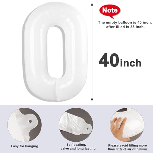 Image of Number 0 Balloon Birthday Decorations, 40In White Balloons for Party | Eye-catching Appearance, Perfect Decorative Centerpieces, Convenient Self-sealing Structure, Widely for Various Occasions