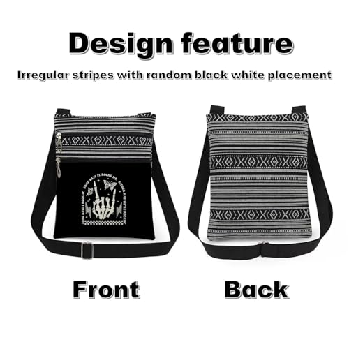 Skeleton Rock Hand Print Woman Crossbody Bag Adjustable Man Shoulder Bag with Zipper Edgy Gift for Concert Nights Unisex Birthdays Outdoor Travel Messenger Bags 7