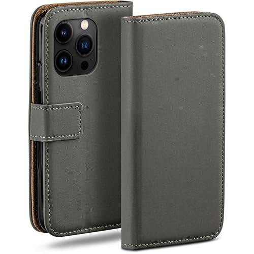 Étui pour iPhone 16 Pro Max avec rabat à 360° et compartiment cartes gris moex