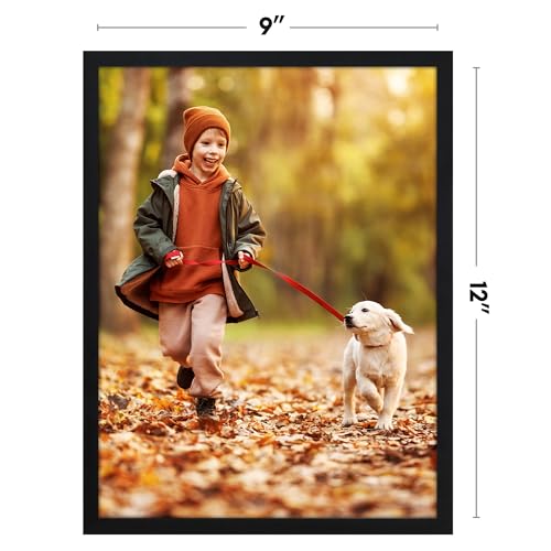 Image of Americanflat 9x12 Picture Frame with Shatter-Resistant Glass - Streamline Collection - Thin Border Photo Frame for Tabletop and Wall Display - Hanging Hardware and Easel Stand Included - Black