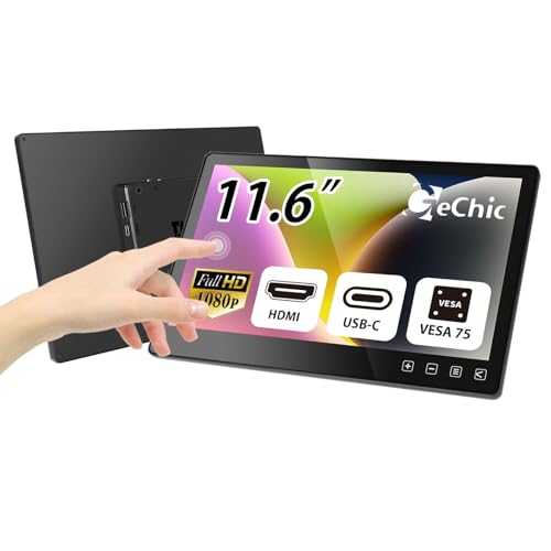 Moniteur tactile GeChic 12 pouces (11,6 pouces) T111B, écran tactile encastrable avec HDMI/USB-C Alt, Full HD, revêtement anti-empreintes digitales, support...