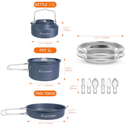 Set de Cocina para Camping Dinithron de 13 Piezas para 2 Personas con Olla de 2 L y Tetera de 1.1 L miniatura 3
