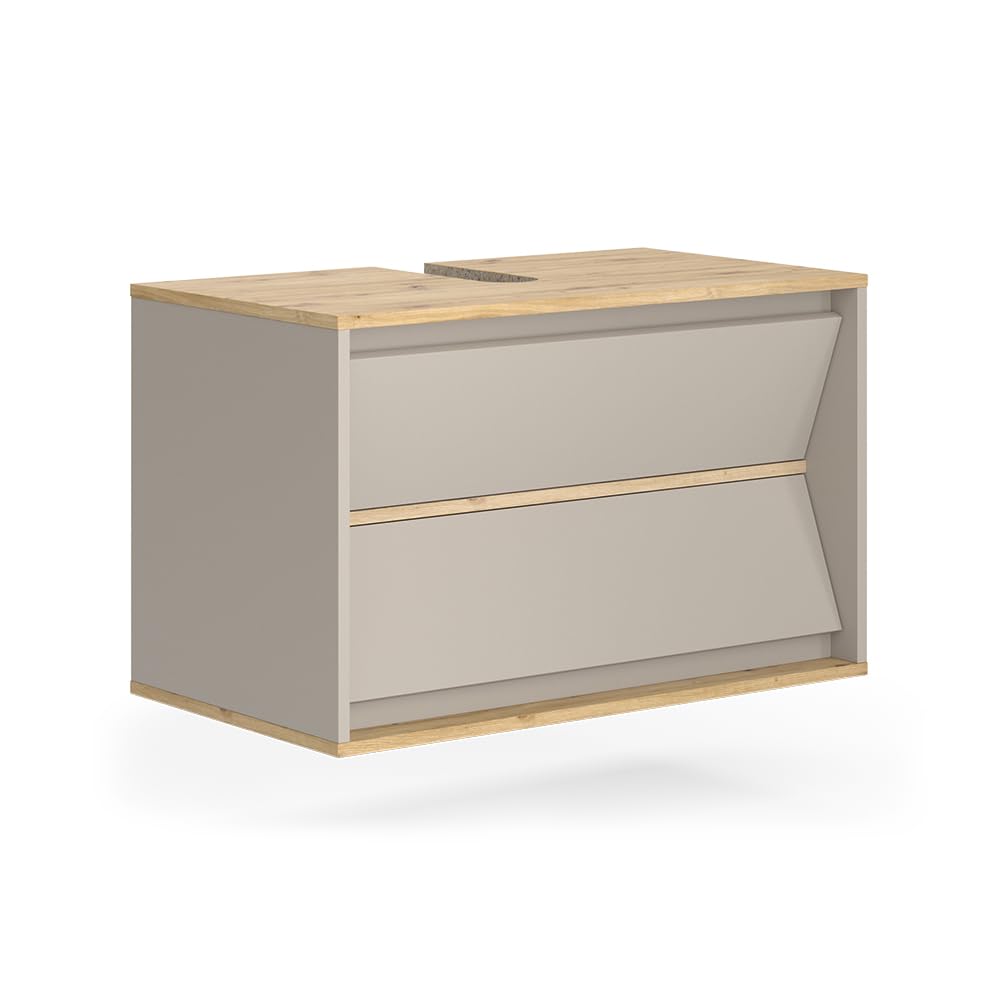 Vicco Mueble bajo Lavabo Edelin, Cachemira, 80 x 50 cm | con 2 cajones, para montaje en pared y apto para sifones estándar