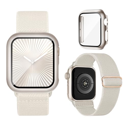 Stretchy Bands Compatible for Apple Watch Band and Case 40mm 44mm 41mm 45mm 42mm 46mm, Nylon Solo...