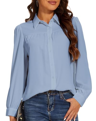 SPRING SEAON Chemisier boutonné à Manches Longues pour Femme - Chemisier d'affaires décontracté pour Le Bureau - Chemise Blanche élégante en Mousseline...