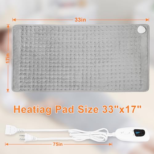 Image of Deepsoon Heating Pad,Electric Heating Pads for Back,Neck,Moist Heating Pad for Abdomen Shoulder Knee Legs,Dry /Moist Heat&Auto Shut Off,Mother's Day Birthday for Men and Women,Light Gray,33x17 Inch