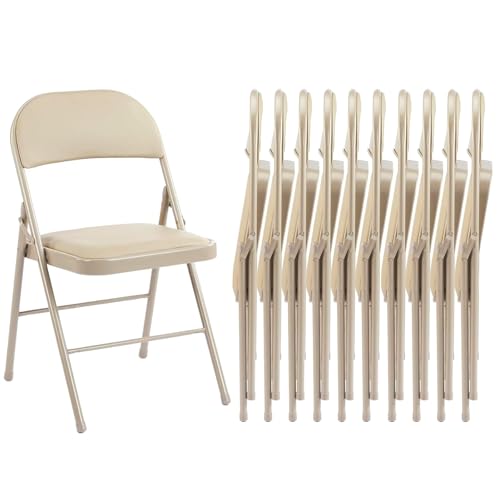 Sweetcrispy Foldable Chairs 10 Pack, PU Leather Padded Folding Chairs