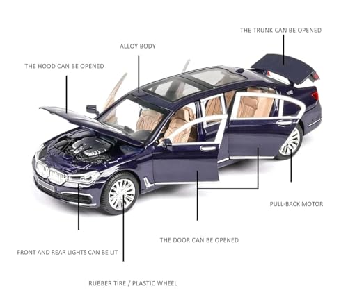Image of BMW Die Cast Metal Toy Car Model with Openable Doors Hood and Trunk Light and Sound 1:24 Scale Pull Back Action 7 Series 760Li