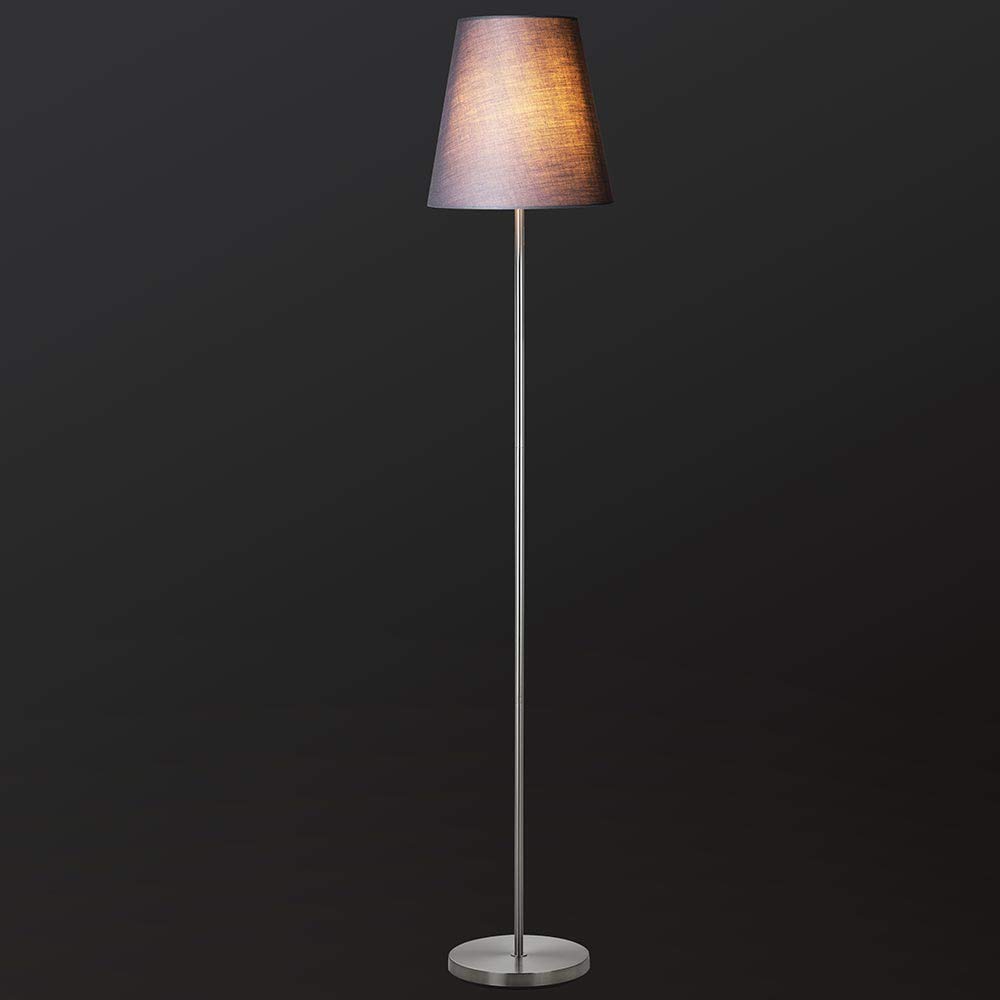 BAKAJI Lámpara de pie de suelo luz bombilla E27 Max 60 W base redonda de metal cromado pantalla de tela diseño moderno encendido a pedal altura 150 cm (gris)