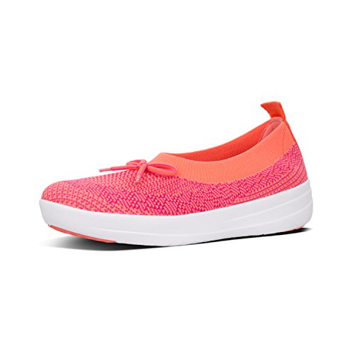 FitFlop Womens Uberknit Ballet Flat with Bow, Coral/Fuchsia, US 5