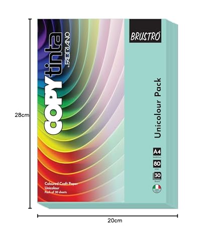 Image of BRUSTRO Copytinta Coloured Craft Paper A4 Size 80 GSM Sea Green Shade (Acqua Marina), 60 Sheets Pack | Double Side Colored, Ideal for Origami, Scrapbooking, Making Card, DIY Art & Craft.
