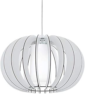 Eglo Stellato 2 Pendant Light, 1-Bulb Vintage, Modern, Pendant Light Made of Steel, Wood and Glass in White, Dining Table Lamp, Living Room Lamp Hanging with E27 Socket, Diameter 40 cm