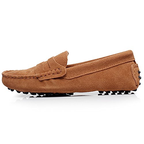 Image of ANUFER Women's Classic Suede Penny Loafers Comfort Handmade Slipper Moccasins