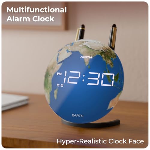 Image of Xech Digital Alarm Clock for Heavy Sleepers | Loud Dual Alarms | LED Desk Clock for Students Bedside Table | USB-C Powered | Home Decoration Items for Living Room Solaris X Lite (Earth)