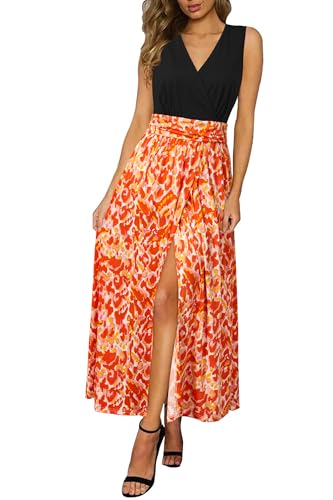 Image of Newshows Women's 2026 Lightweight Summer Wedding Guest Beach Vacation Casual V Neck Split Flowy Maxi Dress