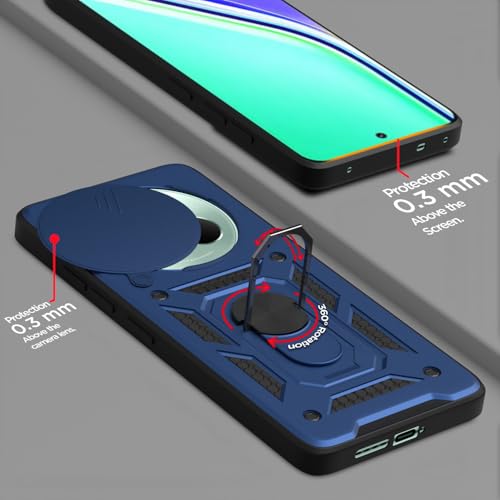 Image of Pikkme Back Cover for Realme P3 Pro 5G | D10 Tough Armor | 360 Protection Case | Sliding Camera Shield Cover & Ring Holder Stand Bumper Case (Blue)