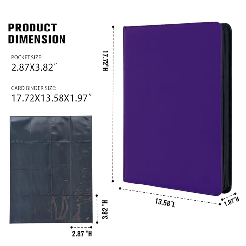 Image of Premium 1000+ Pockets Card Binder,16 Pockets Trading Card Binder Ringless Side Loading Trading Card Album Folder for TCG - Dark Purple