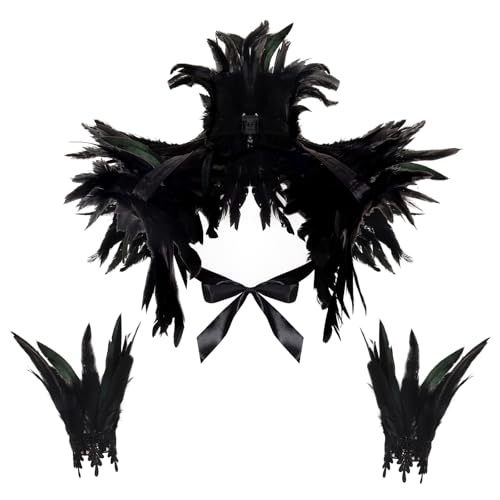Bcxfbxd 2Pcs Witch Feather Shawl Feather Wrist Cuff Gothic Crow Shrug Shawl Halloween Costume Accessories for Women