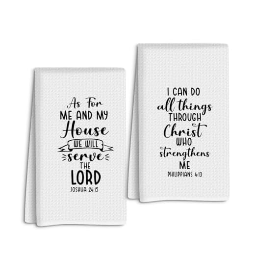 Christian Gifts for Women Men, Waffle Weave Kitchen Towels Set of 2, Bible Verse Scripture Dish Hand Towels for Bathroom Home Kitchen, Birthday Christmas Housewarming Inspirational Religious Gifts