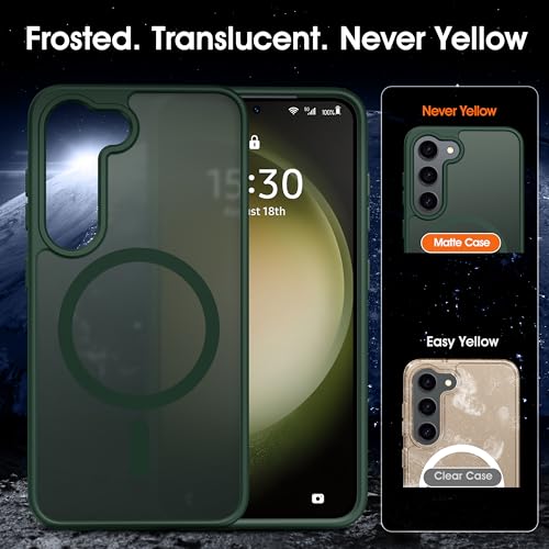 Image of Oterkin Magnetic Samsung Galaxy S26 Case, Dark Green | Matte, Compatible with MagSafe, Frosted Translucent, Shockproof Anti-Scratch Slim Fit, Military Grade Protection