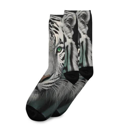 1 Pair White Tiger Crew Socks Breathable Compression Athletic Socks for Women Men Sport Running Cycling3