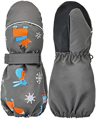 SATINIOR Kids Ski Mittens Winter Snow Waterproof Mittens Toddler Gloves Warm Windproof Mittens for Boys Girls (Grey,1-4T)