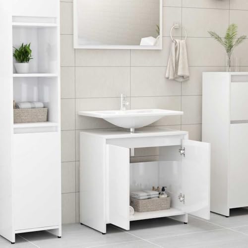 Armario de baño blanco brillante de 60x33x61 cm en madera de ingeniería 3