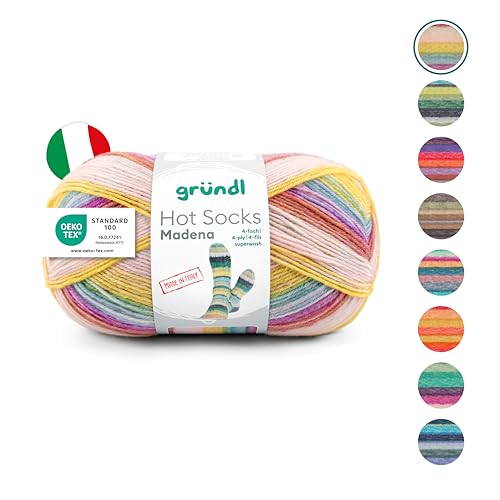 Gründl Wolle Hot Socks Madena 4-fach - Sockenwolle für 1 Paar Socken - Sockengarn - Weich und hautfreundlich - 75% Schurwolle, 25% Polyamid - 1 Knäuel 100 g / 420 m -Nadelstärke 2,5-3 - caribean
