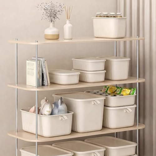 Image of HoopVool Multi Purpose Plastic Storage Bins Stackable Organizer Boxes with Lids, Stackable Crates for Home & Kitchen, items like books, clothes, snacks, toys. (Pack of 1, Medium - 24 X 16 X 14.5 CM)