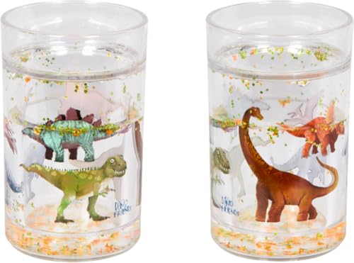 Die Spiegelburg - 1 Stück Glitzerbecher Dino Friends, Vorder- und Rückseite ist abgebildet