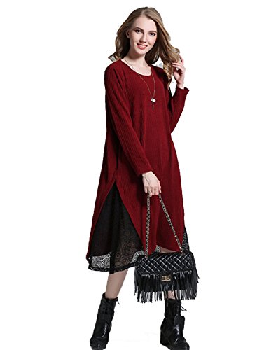 Robe YALI dentelle vin rouge grande taille vêtement femme chic